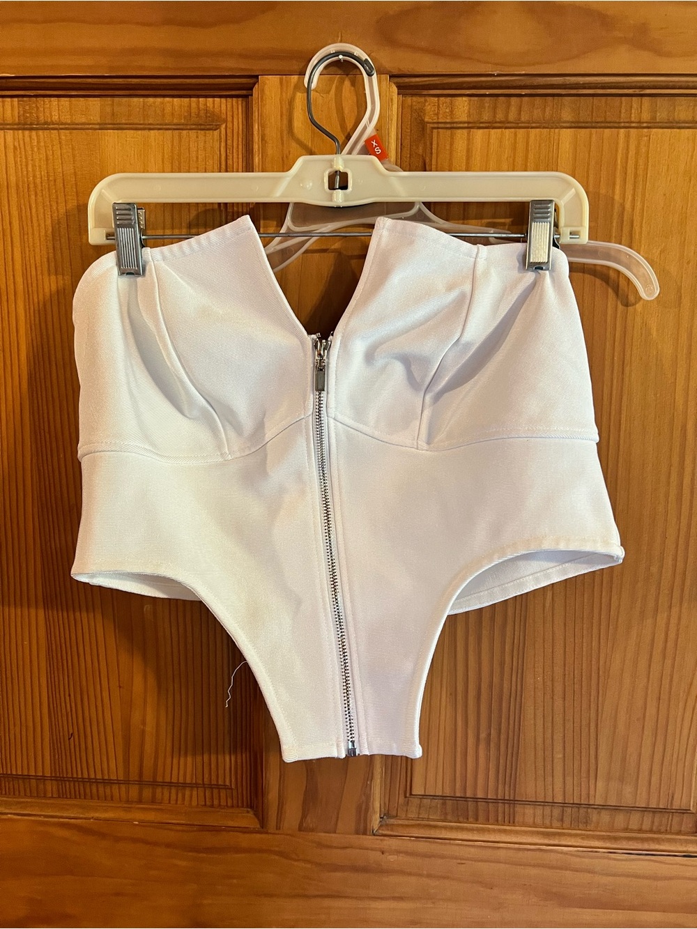 Fashion Nova White Front-Zip Crop Bustier Top